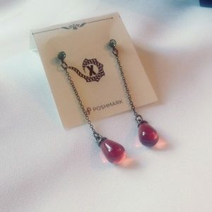 Brandy red & green dangling drop post earrings